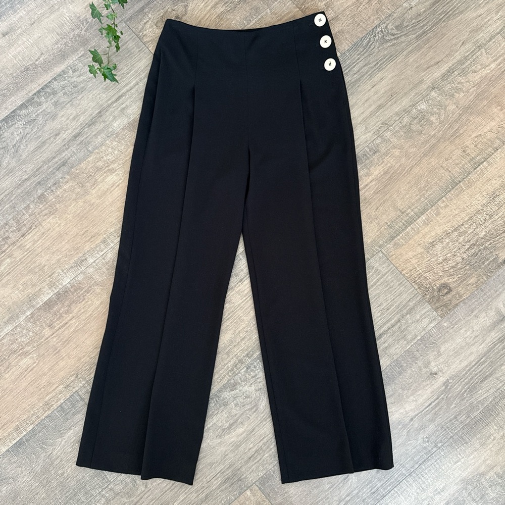 LK Bennett Black Wide-Leg Trousers with Button Detail